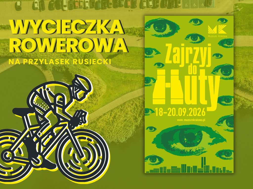 Grafika informująca o wycieczce rowerowej na Przylasek Rusiecki